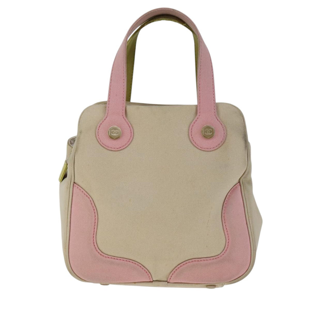 CHANEL Hand Bag Canvas Beige Green CC 101955
