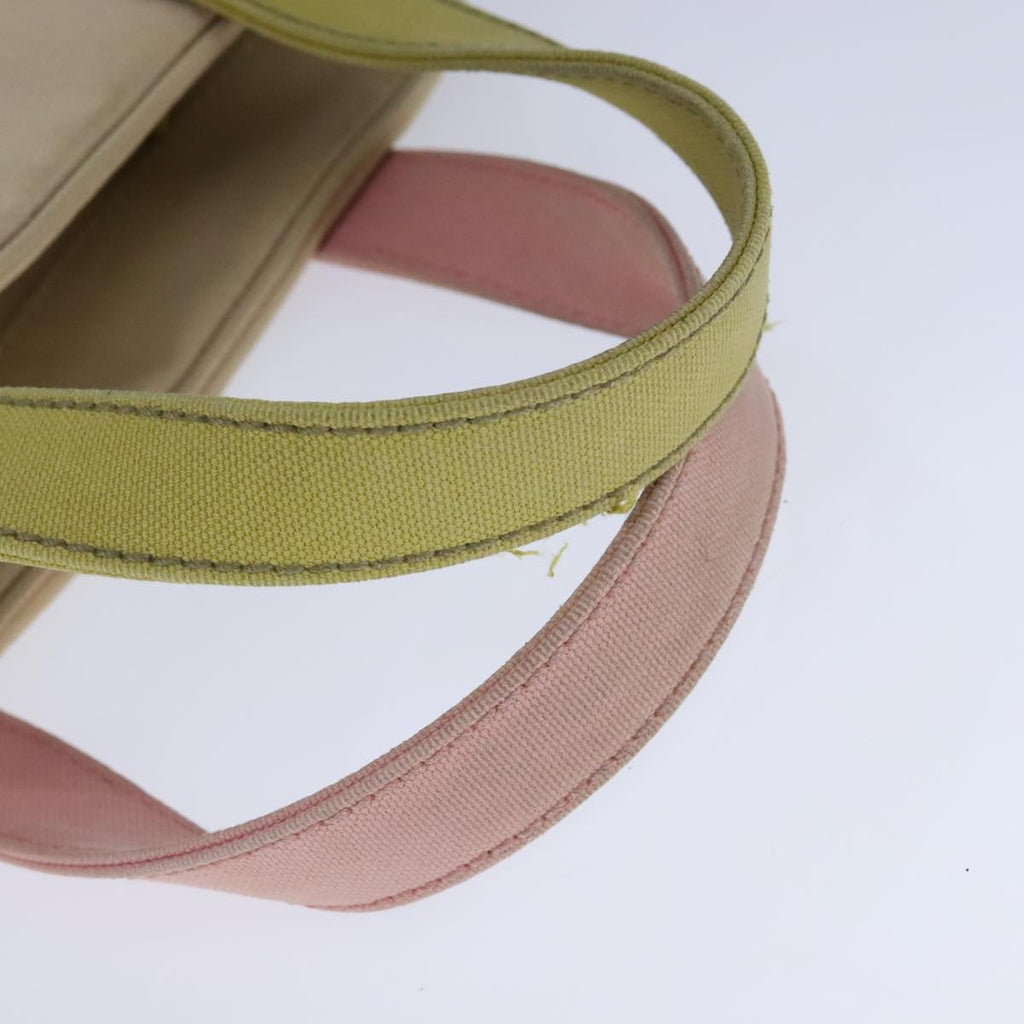 CHANEL Hand Bag Canvas Beige Green CC 101955