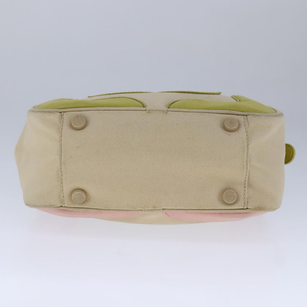 CHANEL Hand Bag Canvas Beige Green CC 101955