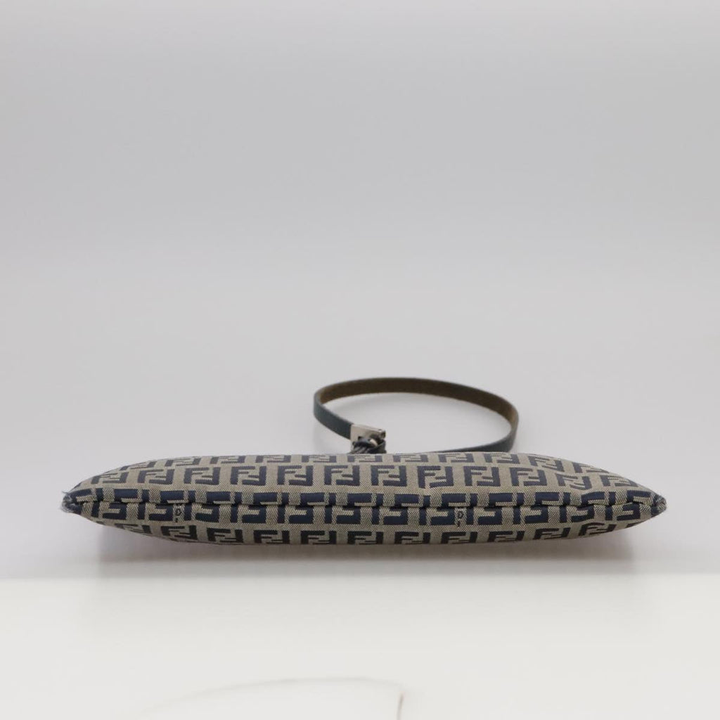 FENDI Zucchino Canvas Shoulder Bag Navy Silver 101961
