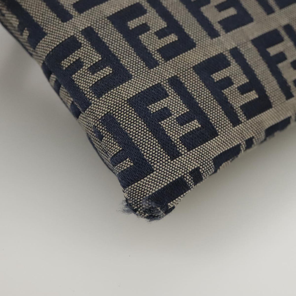 FENDI Zucchino Canvas Shoulder Bag Navy Silver 101961