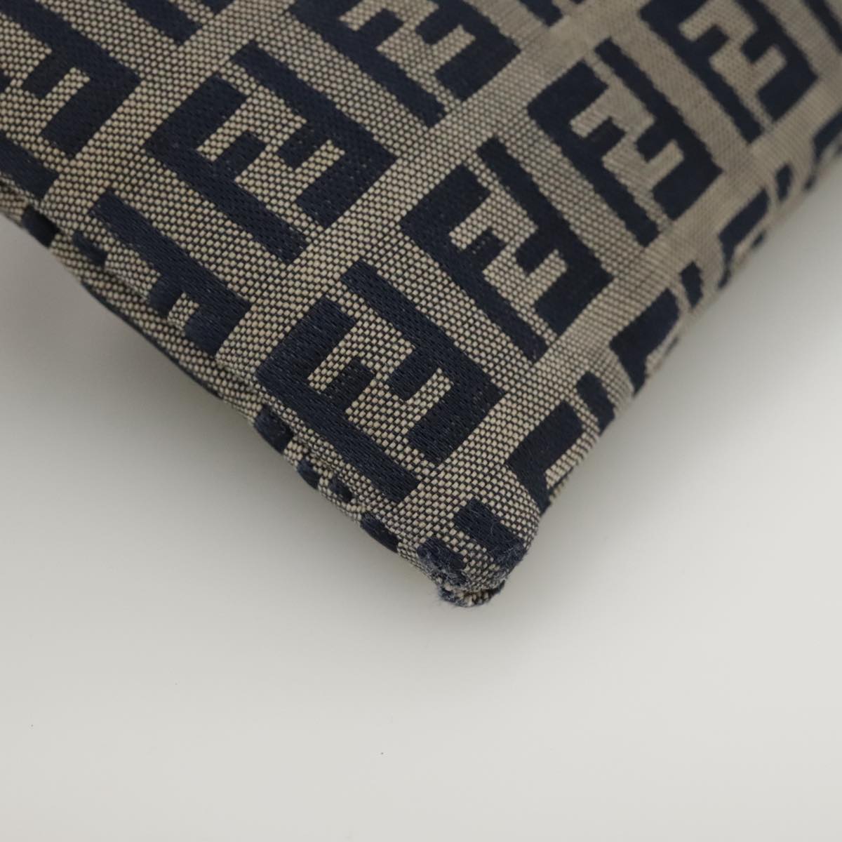 FENDI Zucchino Canvas Shoulder Bag Navy Silver 101961
