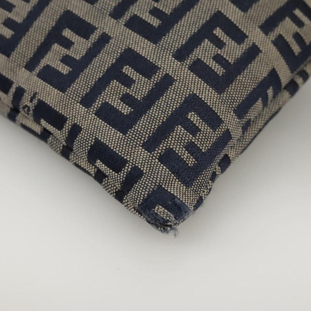 FENDI Zucchino Canvas Shoulder Bag Navy Silver 101961
