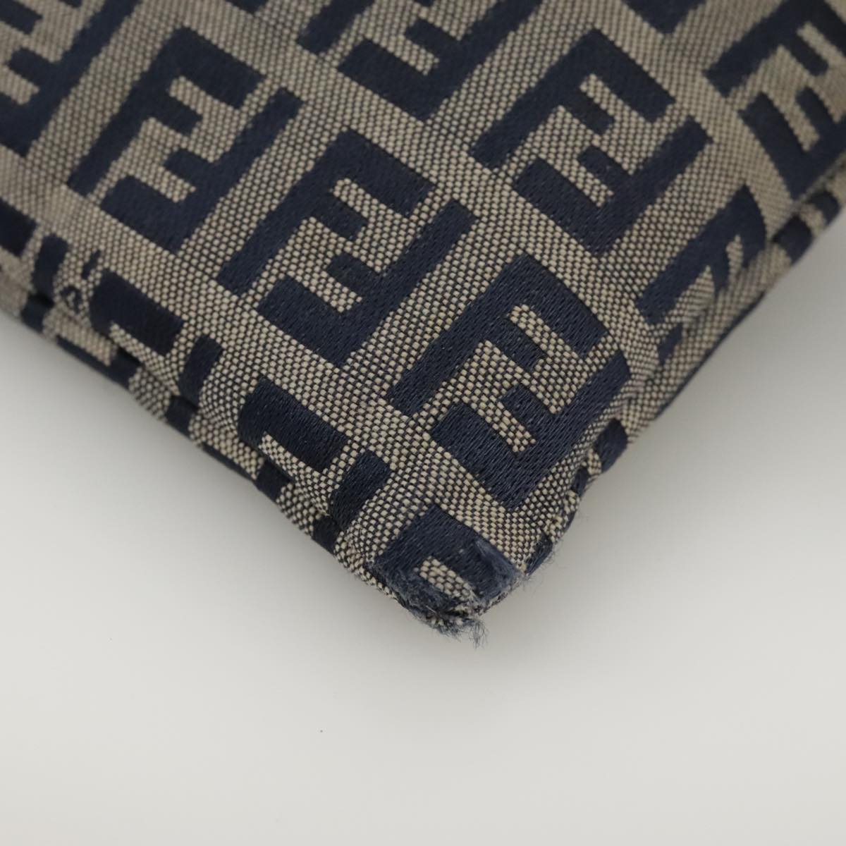 FENDI Zucchino Canvas Shoulder Bag Navy Silver 101961