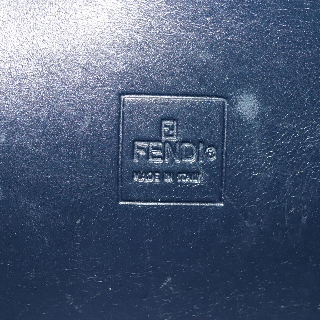 FENDI Zucchino Canvas Shoulder Bag Navy Silver 101961