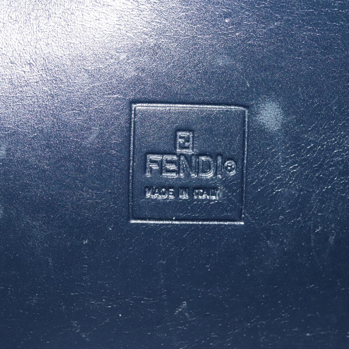 FENDI Zucchino Canvas Shoulder Bag Navy Silver 101961