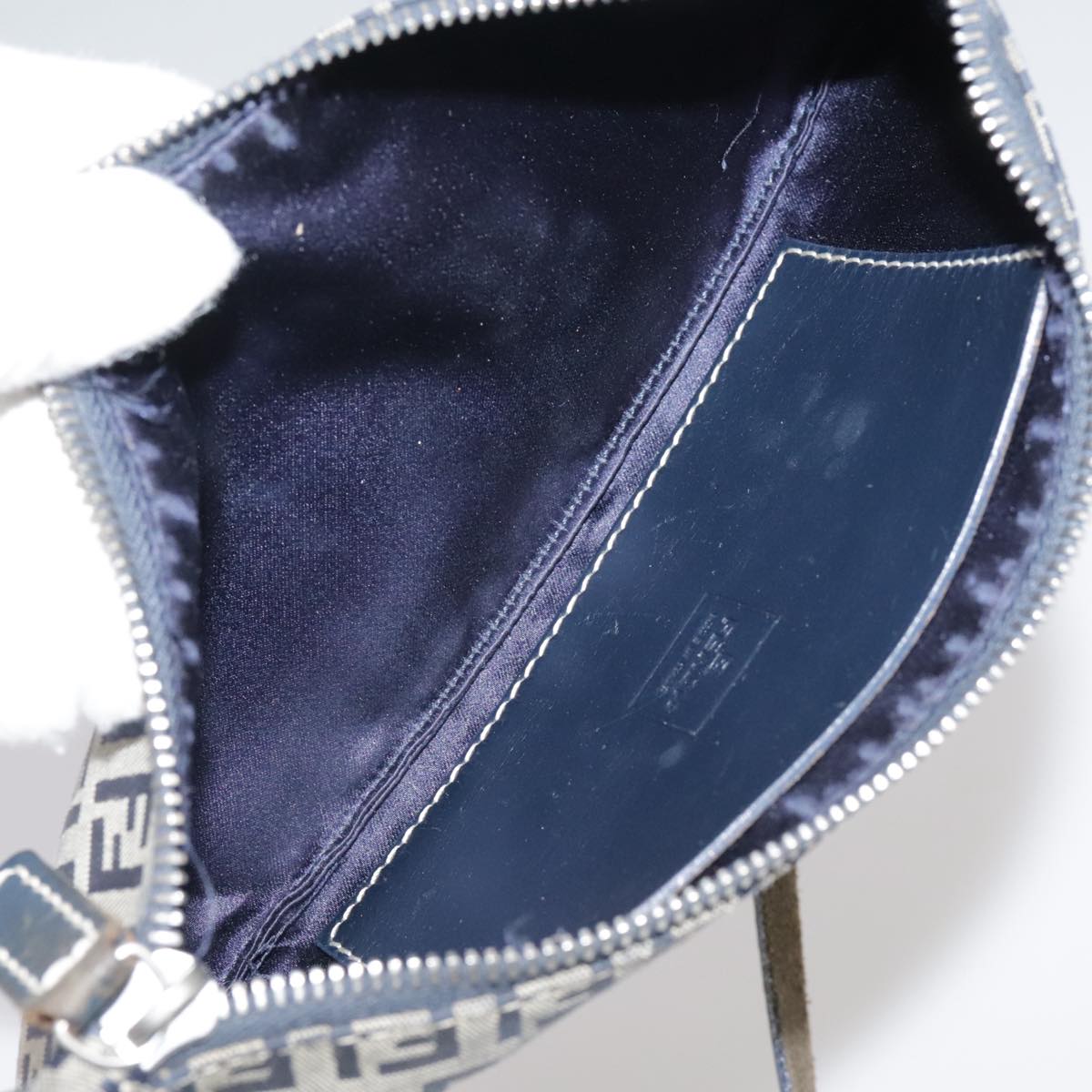 FENDI Zucchino Canvas Shoulder Bag Navy Silver 101961