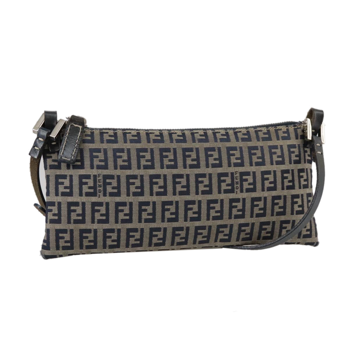 FENDI Zucchino Canvas Shoulder Bag Navy Silver 101961
