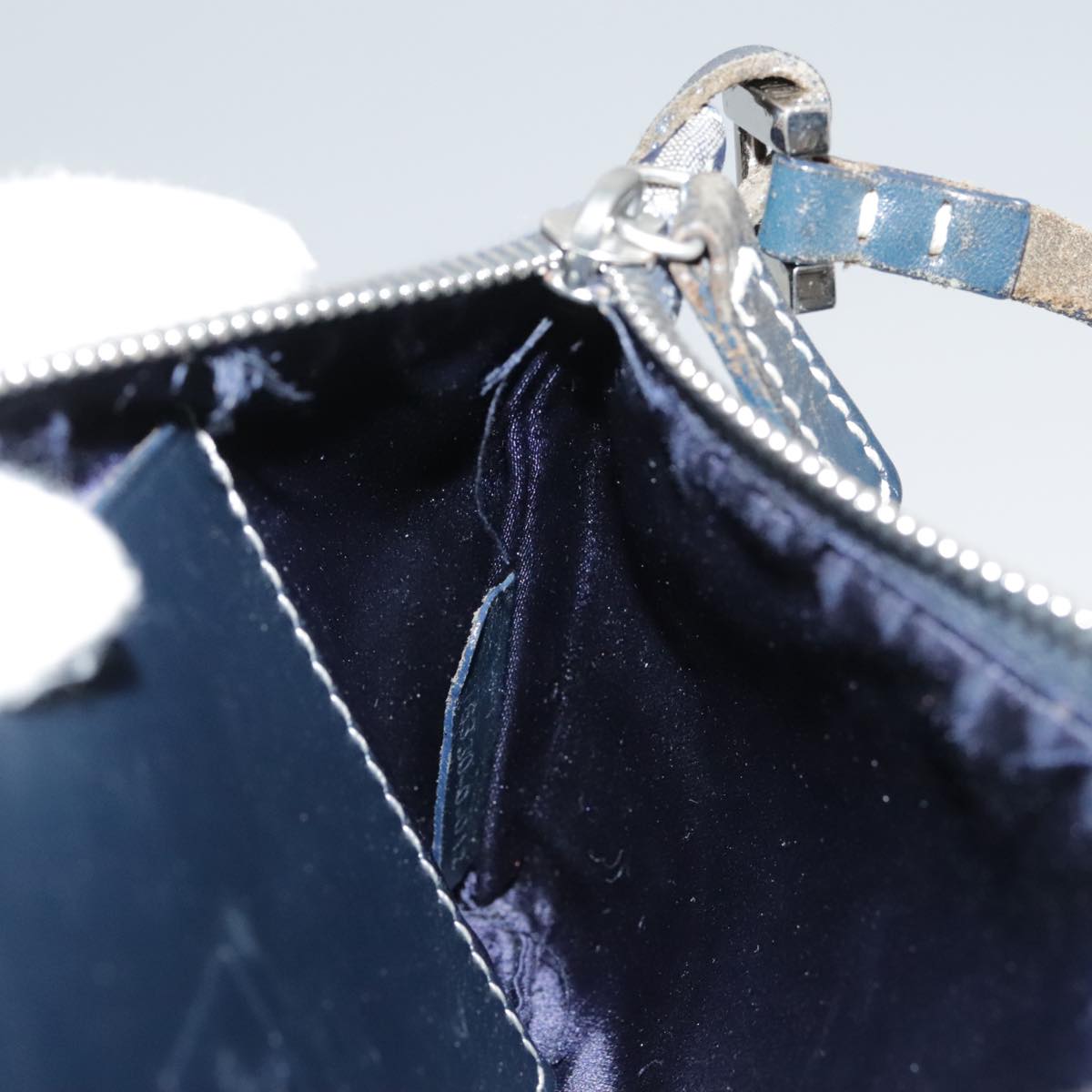 FENDI Zucchino Canvas Shoulder Bag Navy Silver 101961