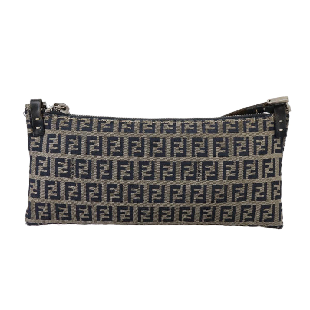 FENDI Zucchino Canvas Shoulder Bag Navy Silver 101961