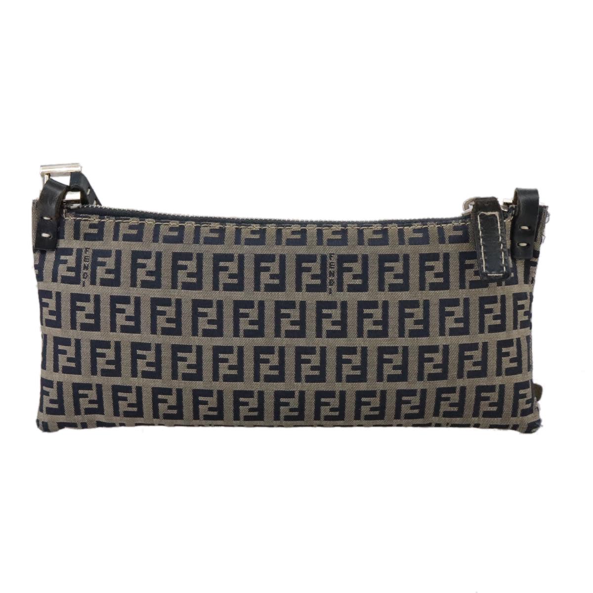 FENDI Zucchino Canvas Shoulder Bag Navy Silver 101961