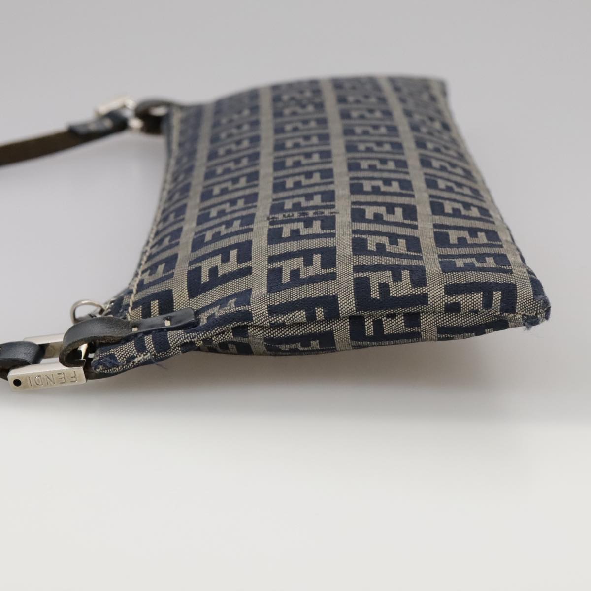 FENDI Zucchino Canvas Shoulder Bag Navy Silver 101961