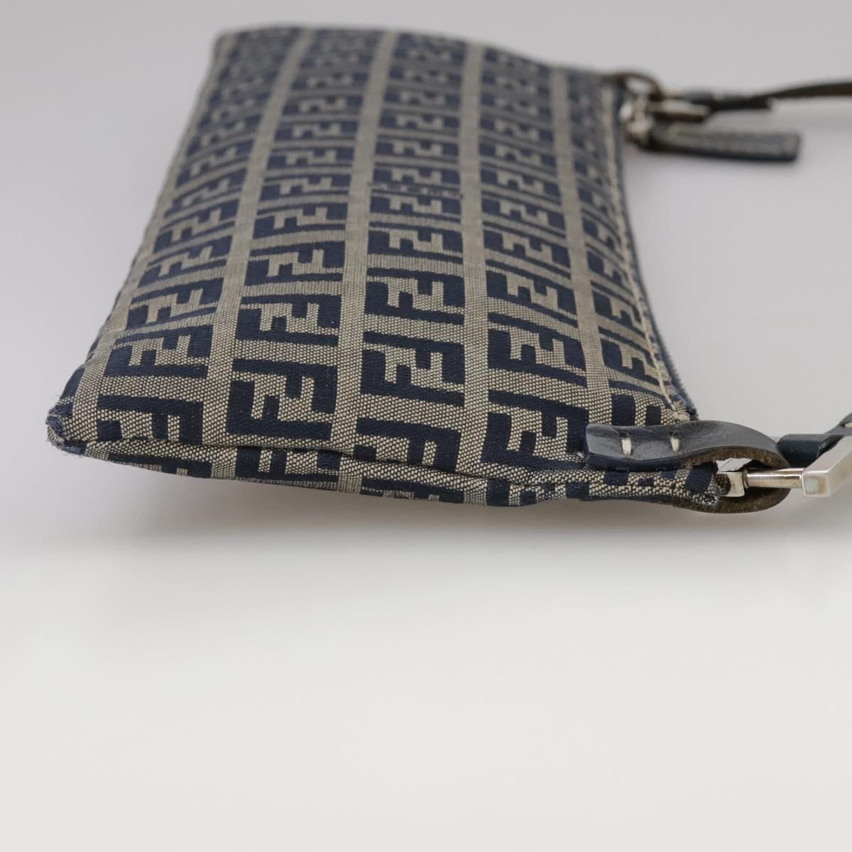 FENDI Zucchino Canvas Shoulder Bag Navy Silver 101961