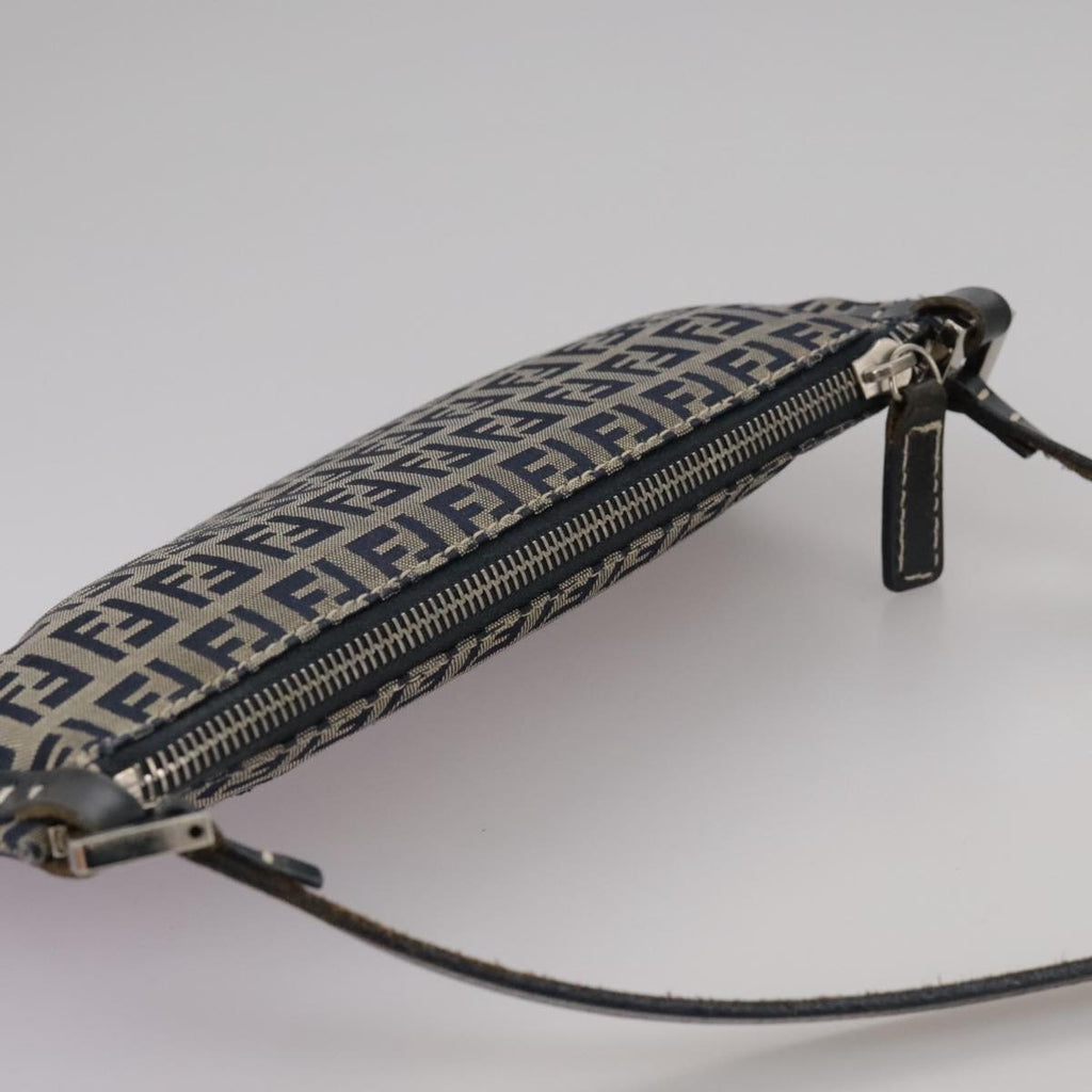 FENDI Zucchino Canvas Shoulder Bag Navy Silver 101961