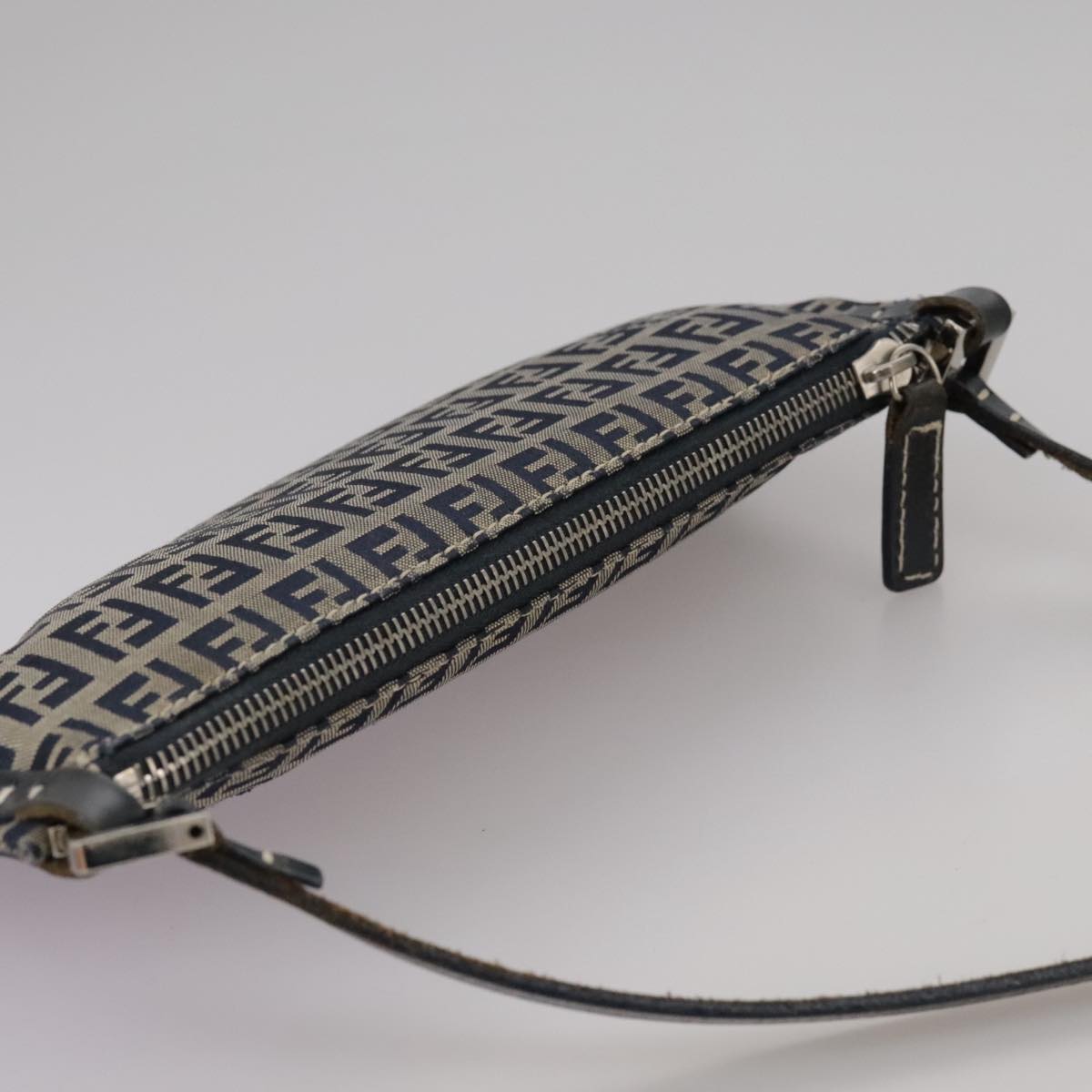 FENDI Zucchino Canvas Shoulder Bag Navy Silver 101961