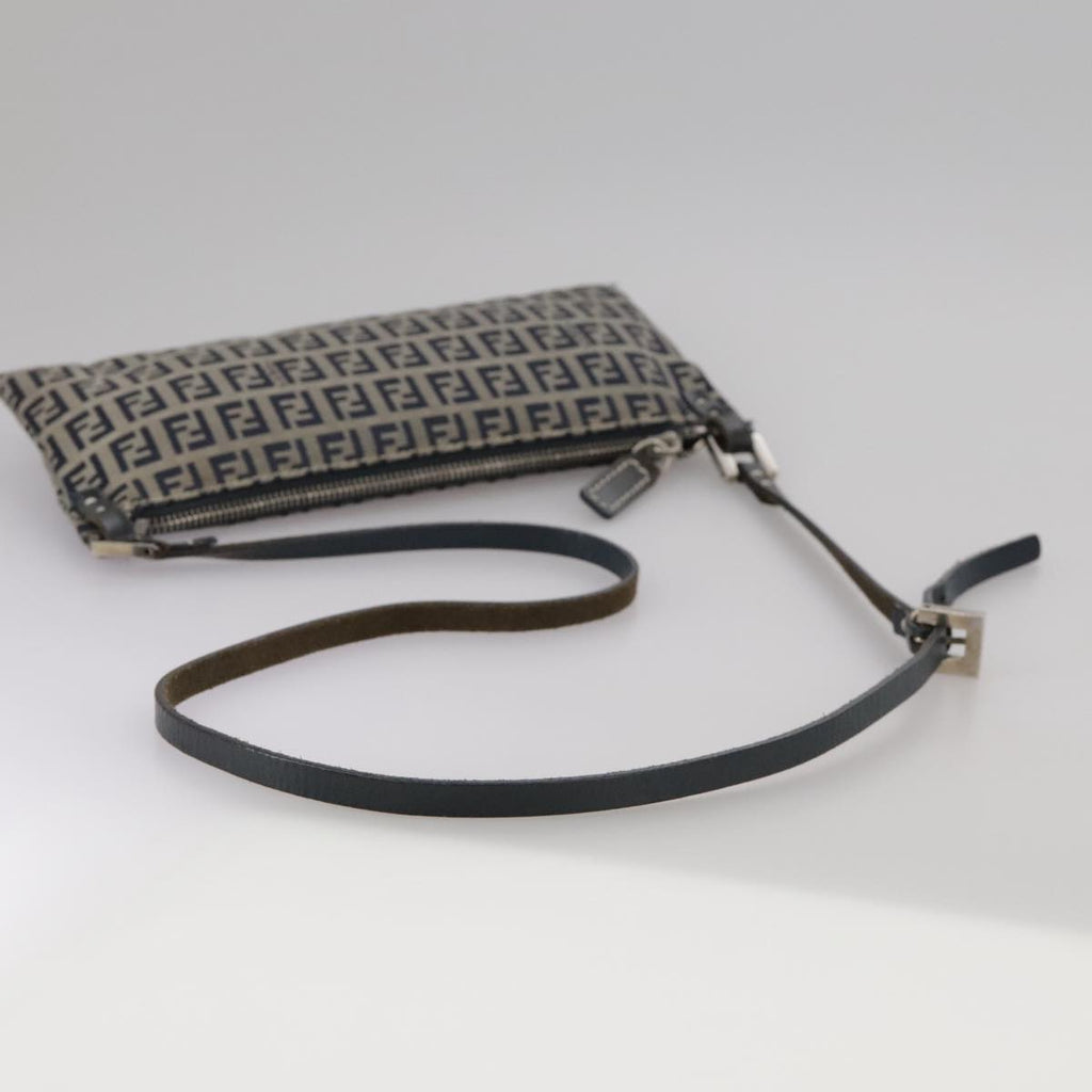 FENDI Zucchino Canvas Shoulder Bag Navy Silver 101961