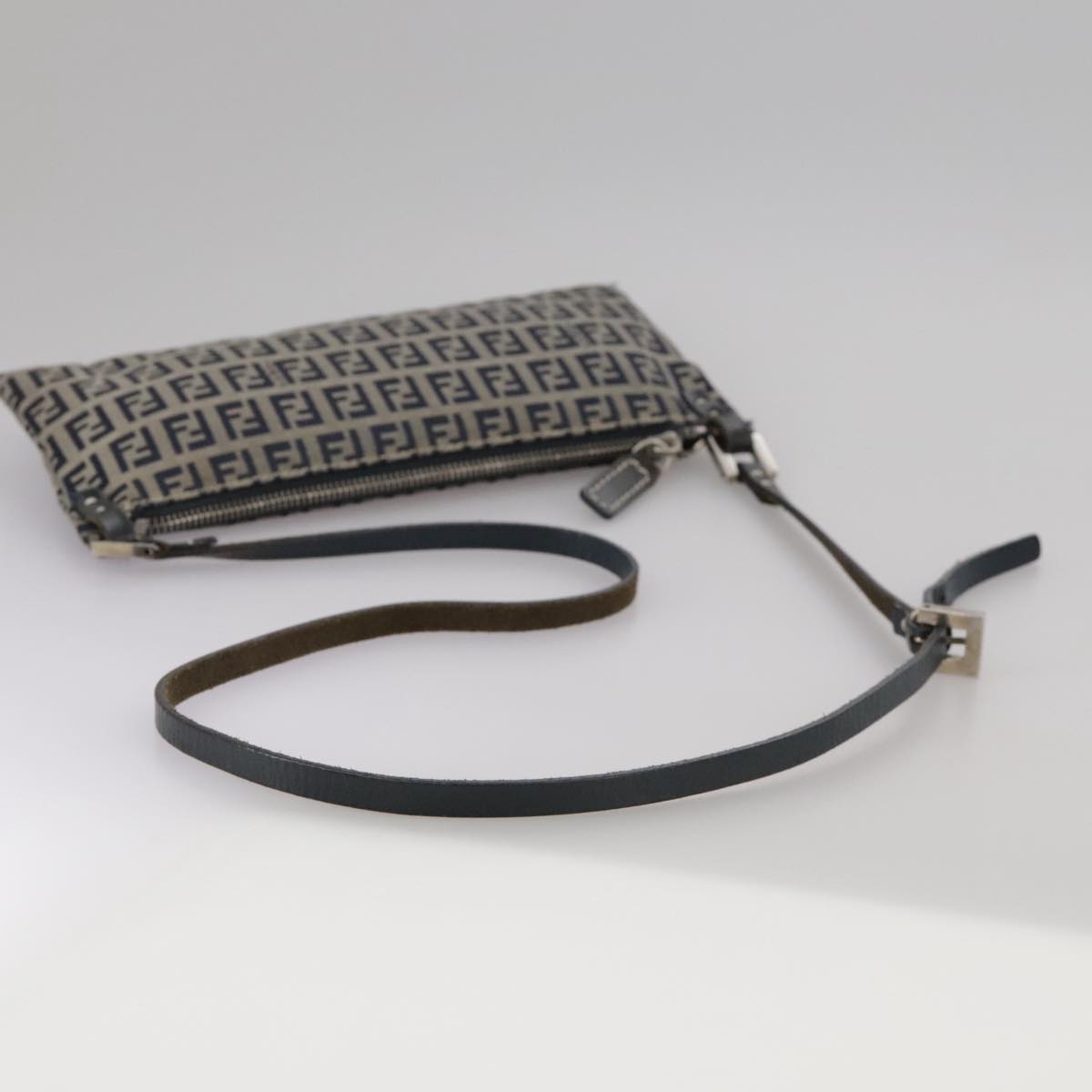 FENDI Zucchino Canvas Shoulder Bag Navy Silver 101961