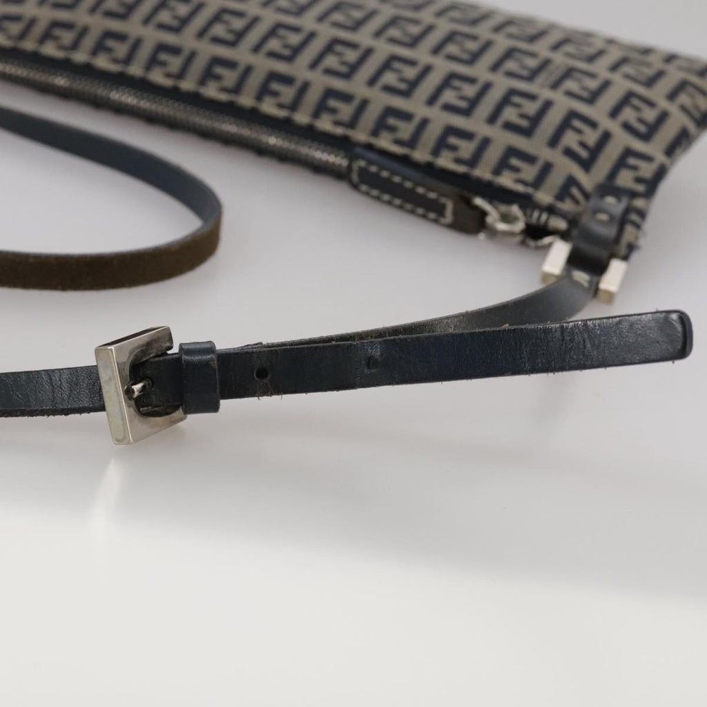 FENDI Zucchino Canvas Shoulder Bag Navy Silver 101961