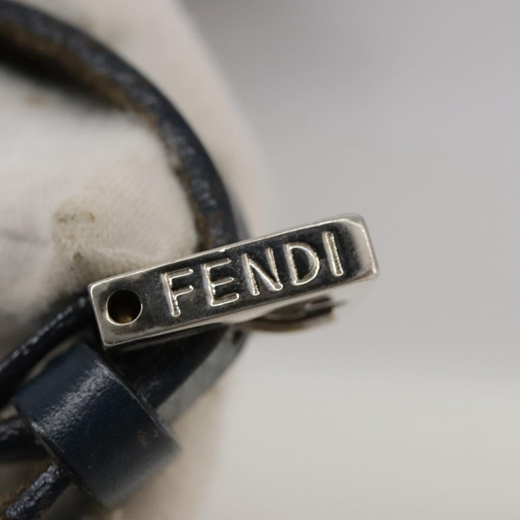 FENDI Zucchino Canvas Shoulder Bag Navy Silver 101961