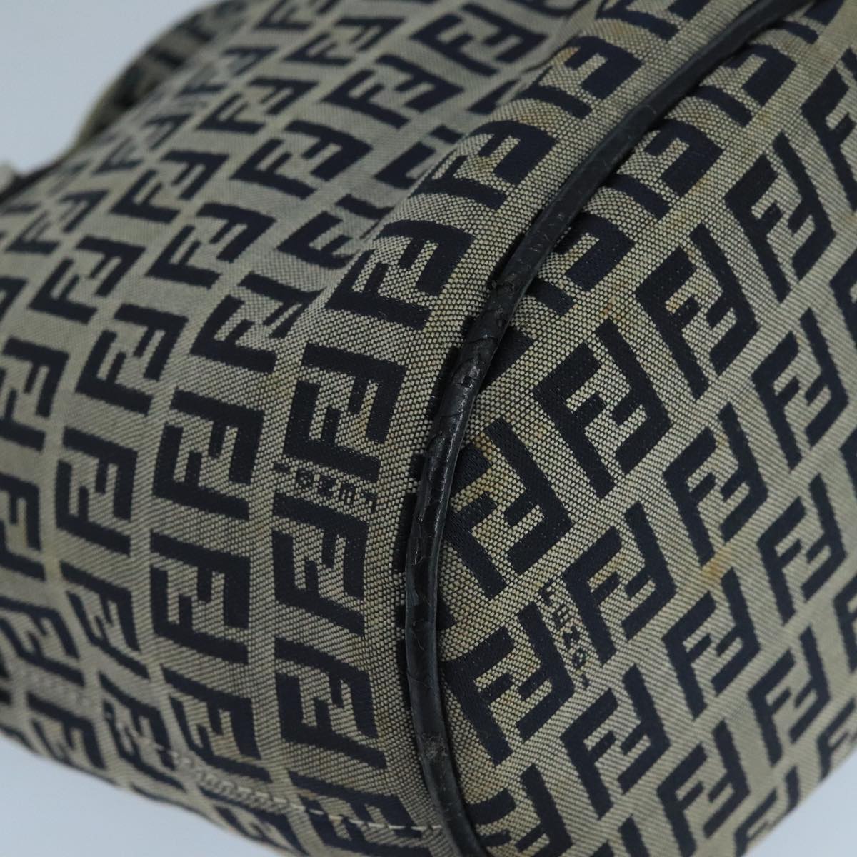 FENDI Zucchino Canvas Hand Bag Navy Silver 101993