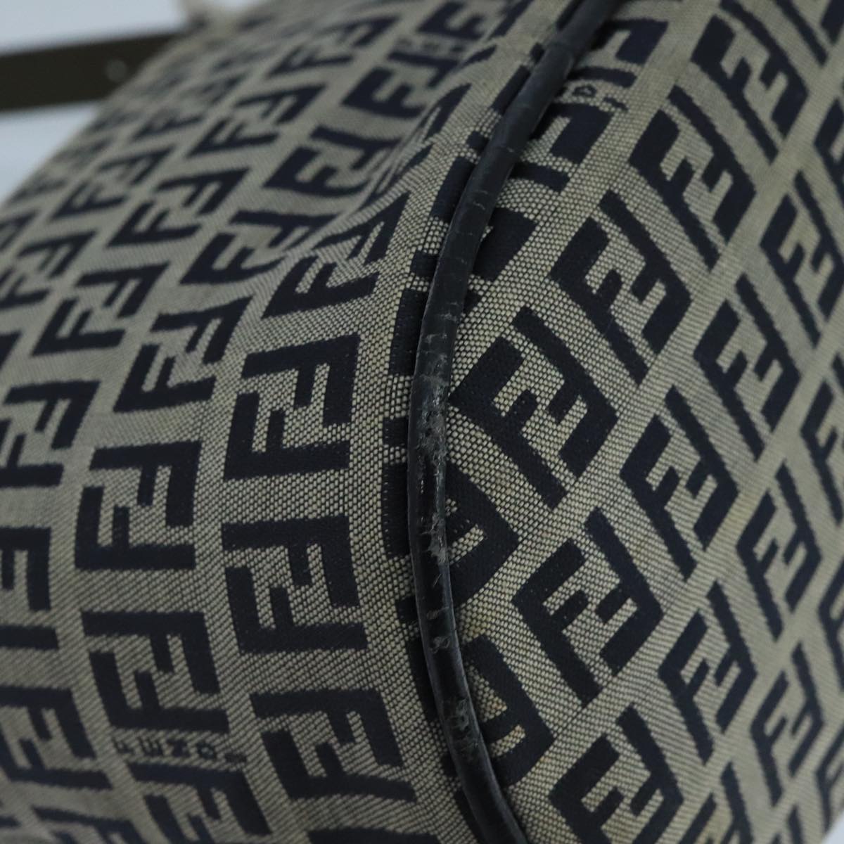 FENDI Zucchino Canvas Hand Bag Navy Silver 101993