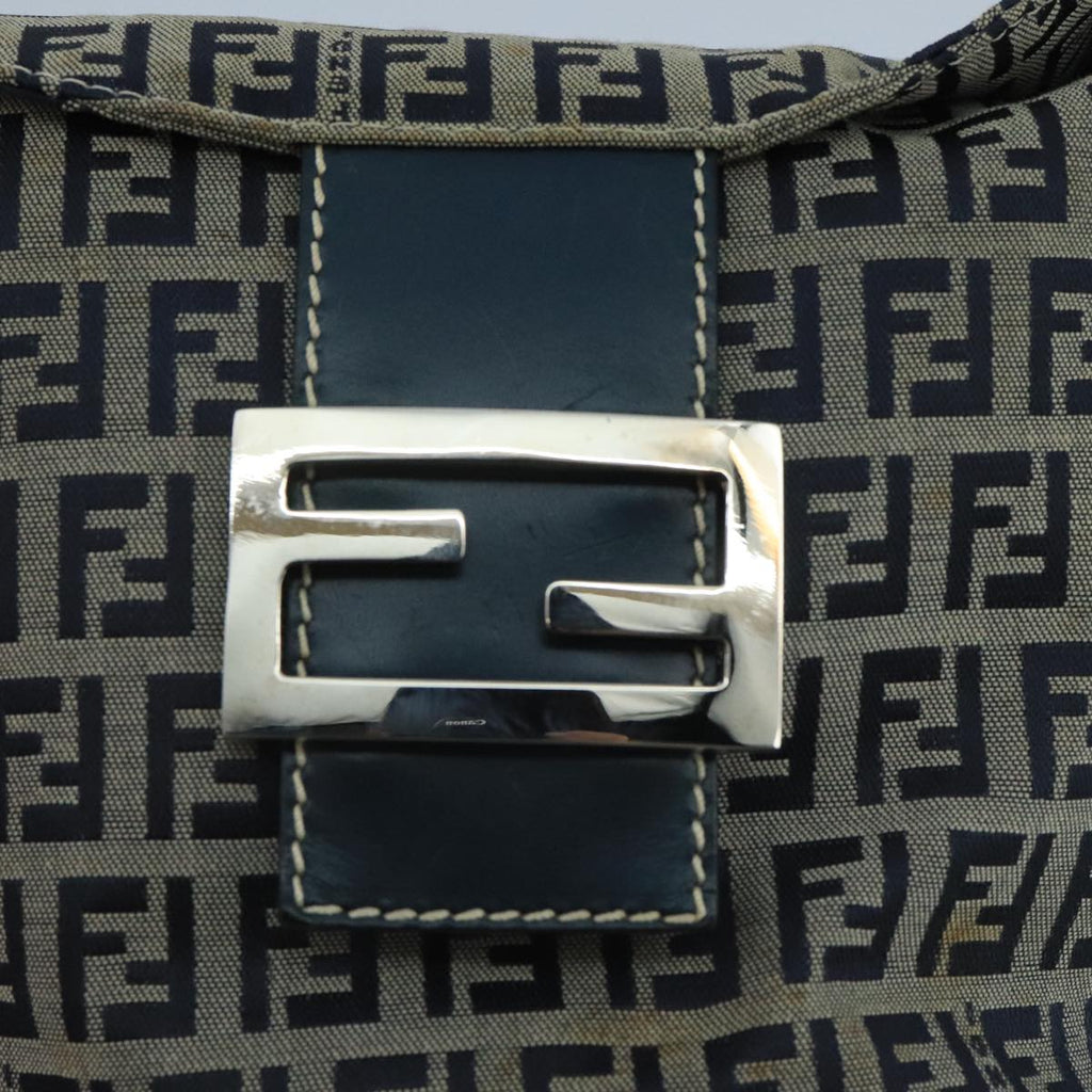 FENDI Zucchino Canvas Hand Bag Navy Silver 101993
