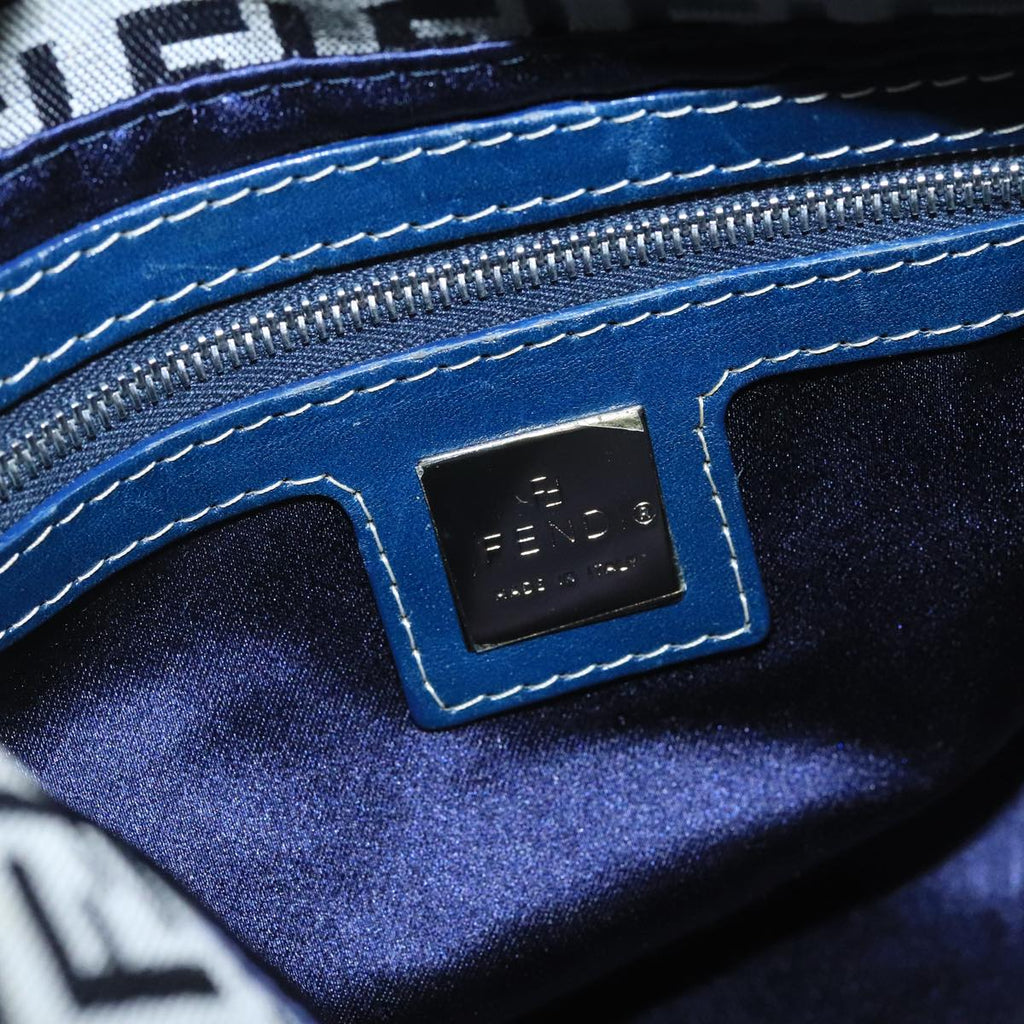 FENDI Zucchino Canvas Hand Bag Navy Silver 101993