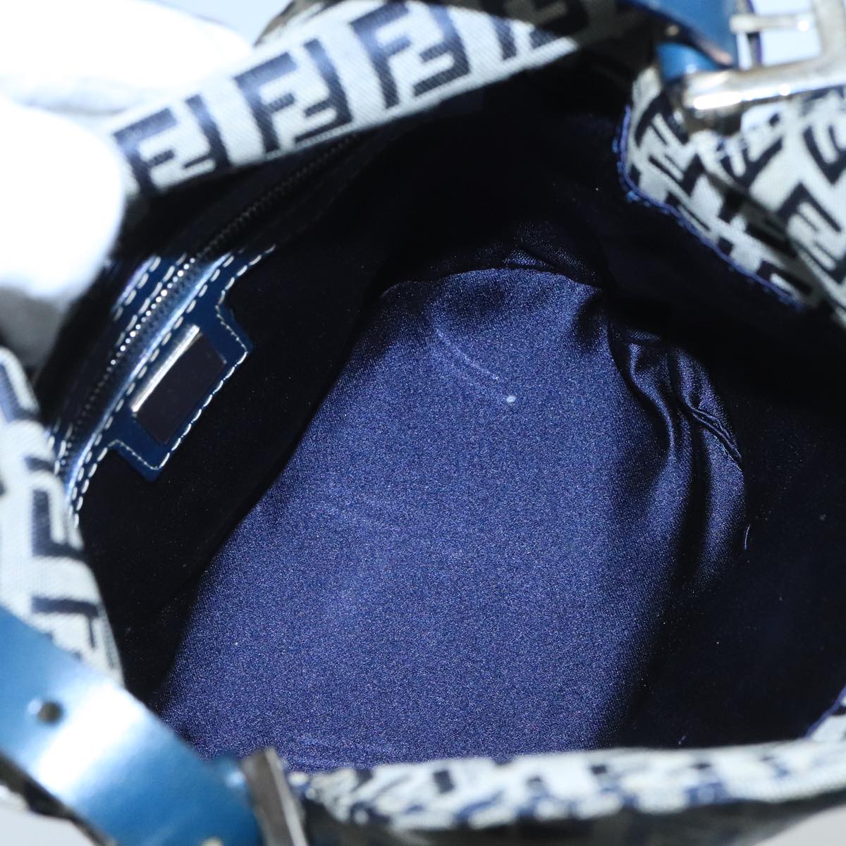 FENDI Zucchino Canvas Hand Bag Navy Silver 101993