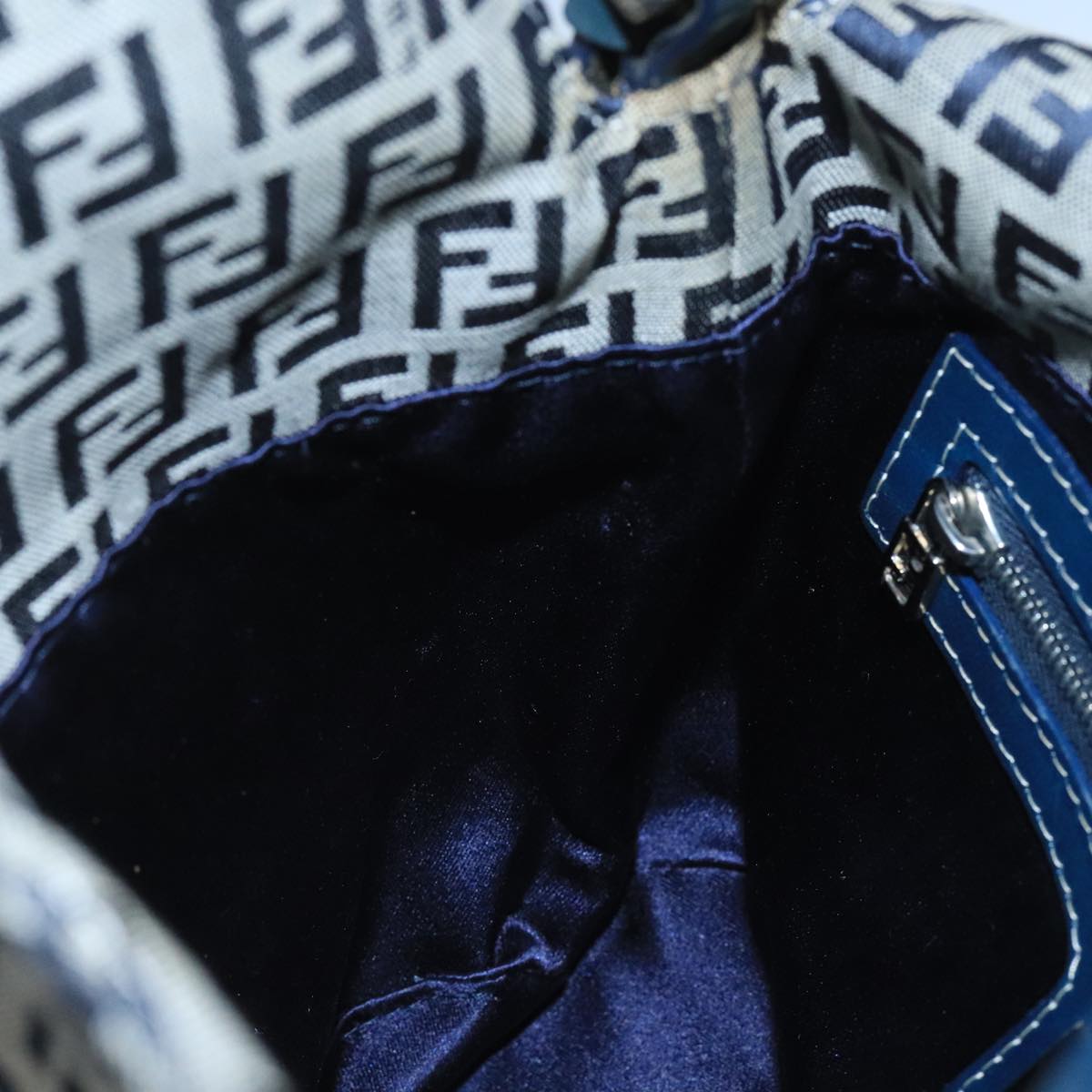 FENDI Zucchino Canvas Hand Bag Navy Silver 101993