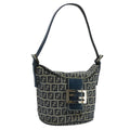 FENDI Zucchino Canvas Hand Bag Navy Silver 101993