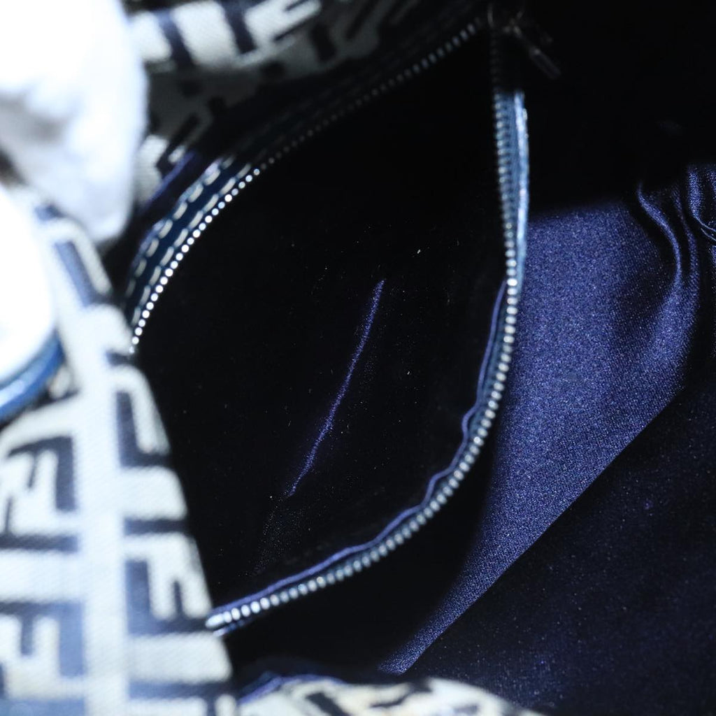 FENDI Zucchino Canvas Hand Bag Navy Silver 101993