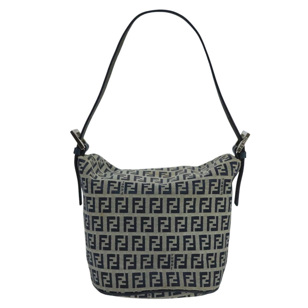 FENDI Zucchino Canvas Hand Bag Navy Silver 101993