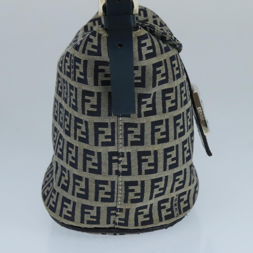 FENDI Zucchino Canvas Hand Bag Navy Silver 101993