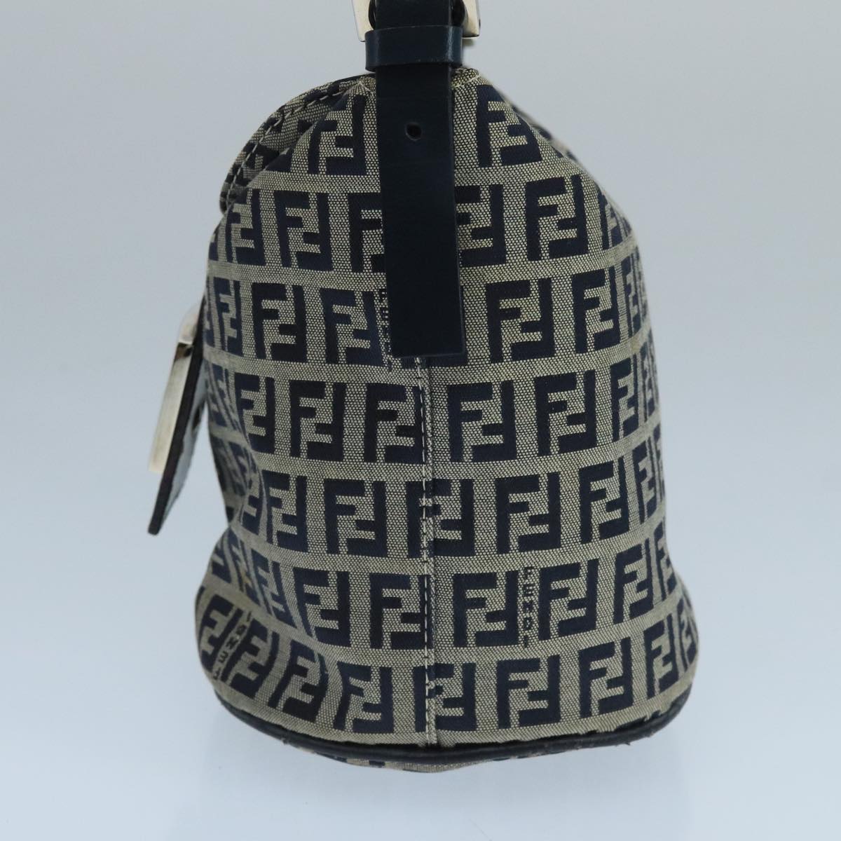 FENDI Zucchino Canvas Hand Bag Navy Silver 101993