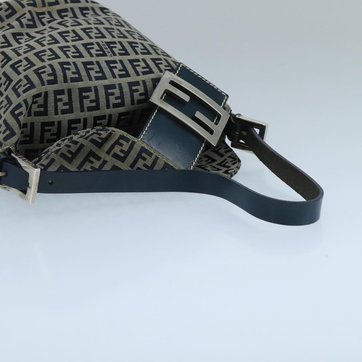 FENDI Zucchino Canvas Hand Bag Navy Silver 101993