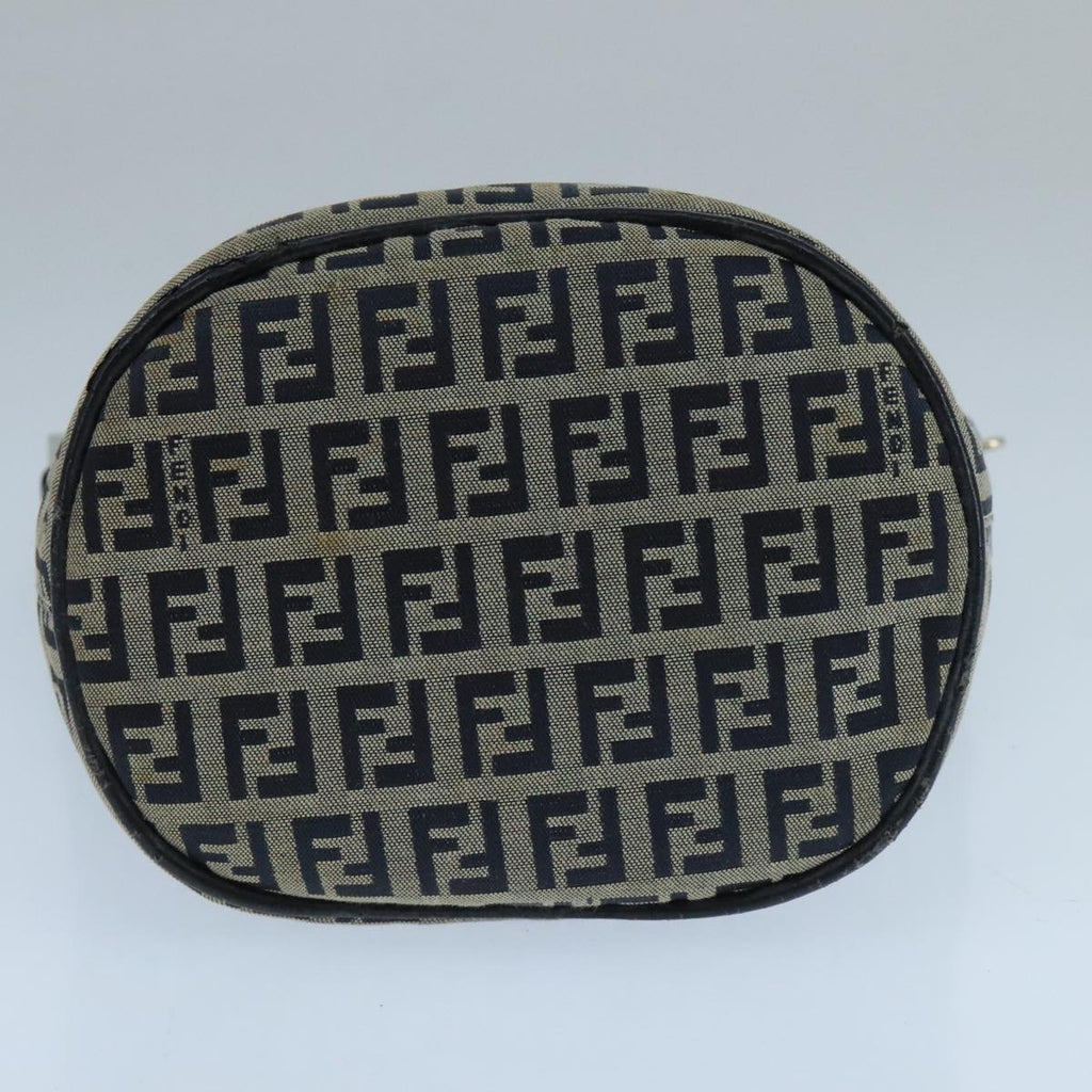 FENDI Zucchino Canvas Hand Bag Navy Silver 101993