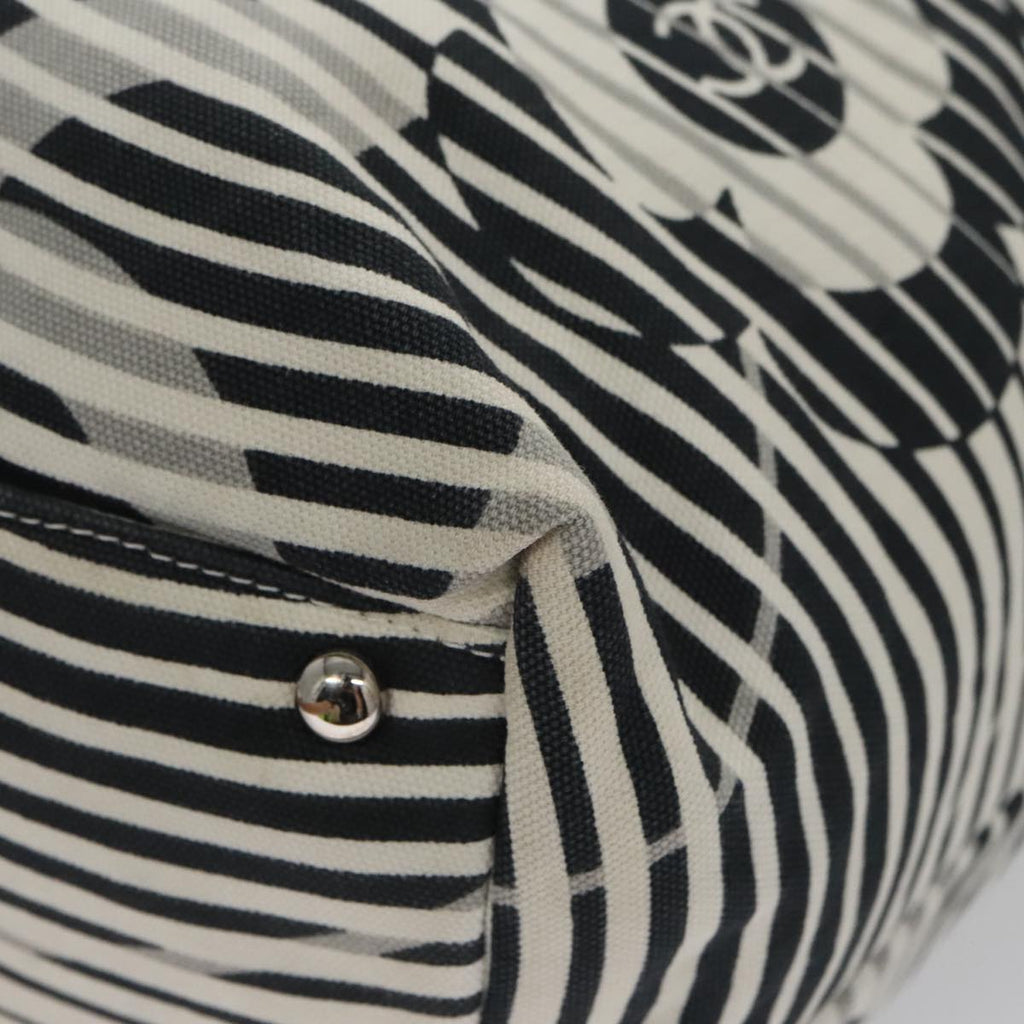 CHANEL Camelia Tote Bag Canvas White Black CC 101996