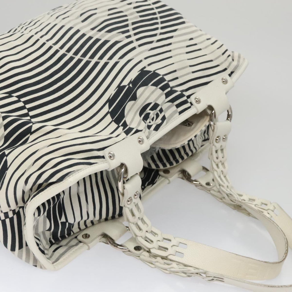 CHANEL Camelia Tote Bag Canvas White Black CC 101996