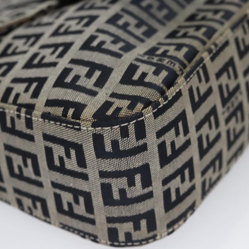 FENDI Zucchino Canvas Mamma Baguette Shoulder Bag Navy Silver 102011