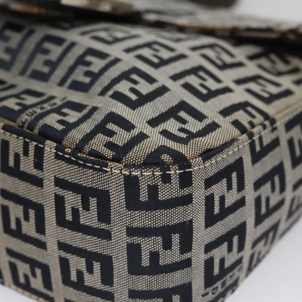 FENDI Zucchino Canvas Mamma Baguette Shoulder Bag Navy Silver 102011