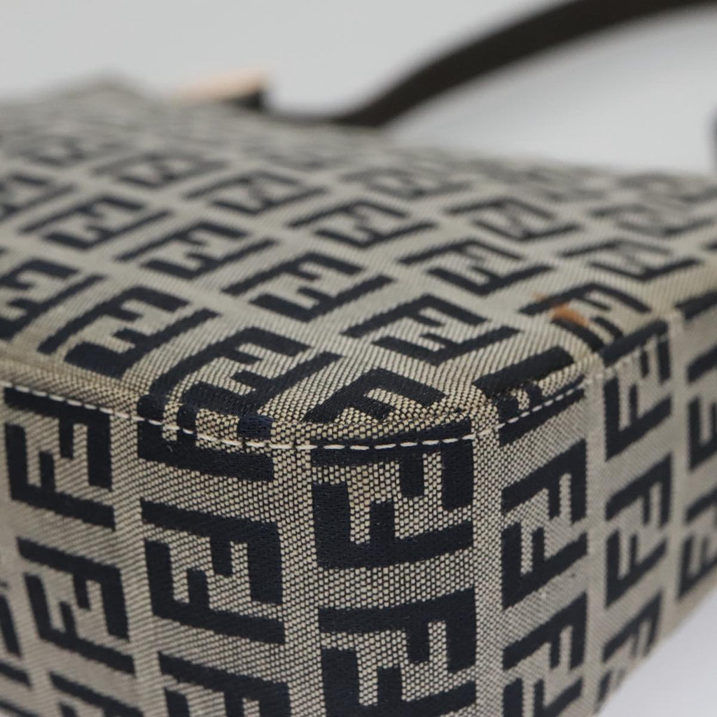 FENDI Zucchino Canvas Mamma Baguette Shoulder Bag Navy Silver 102011