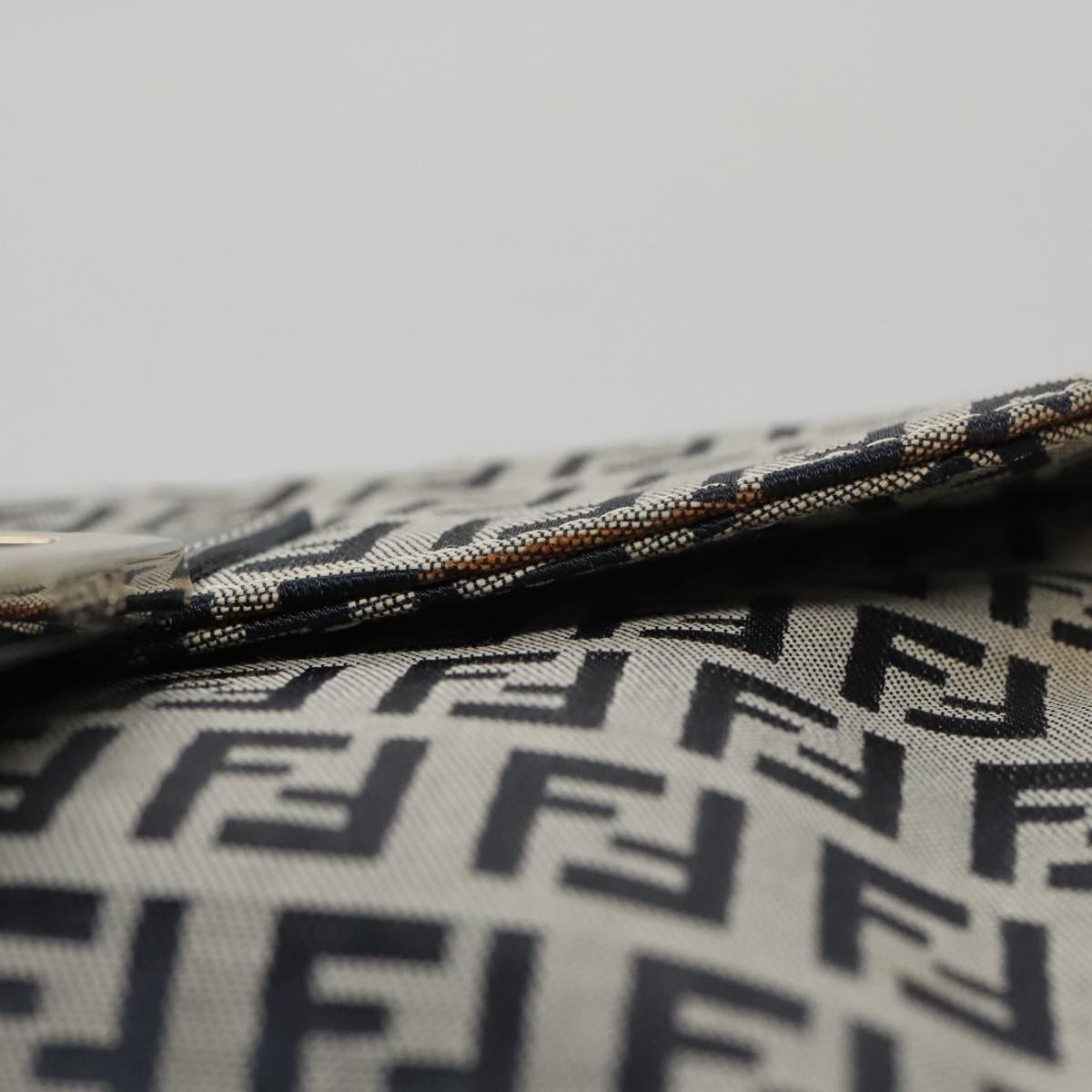 FENDI Zucchino Canvas Mamma Baguette Shoulder Bag Navy Silver 102011