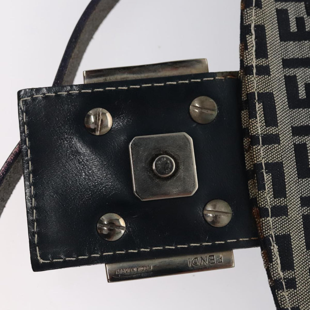 FENDI Zucchino Canvas Mamma Baguette Shoulder Bag Navy Silver 102011