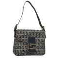FENDI Zucchino Canvas Mamma Baguette Shoulder Bag Navy Silver 102011