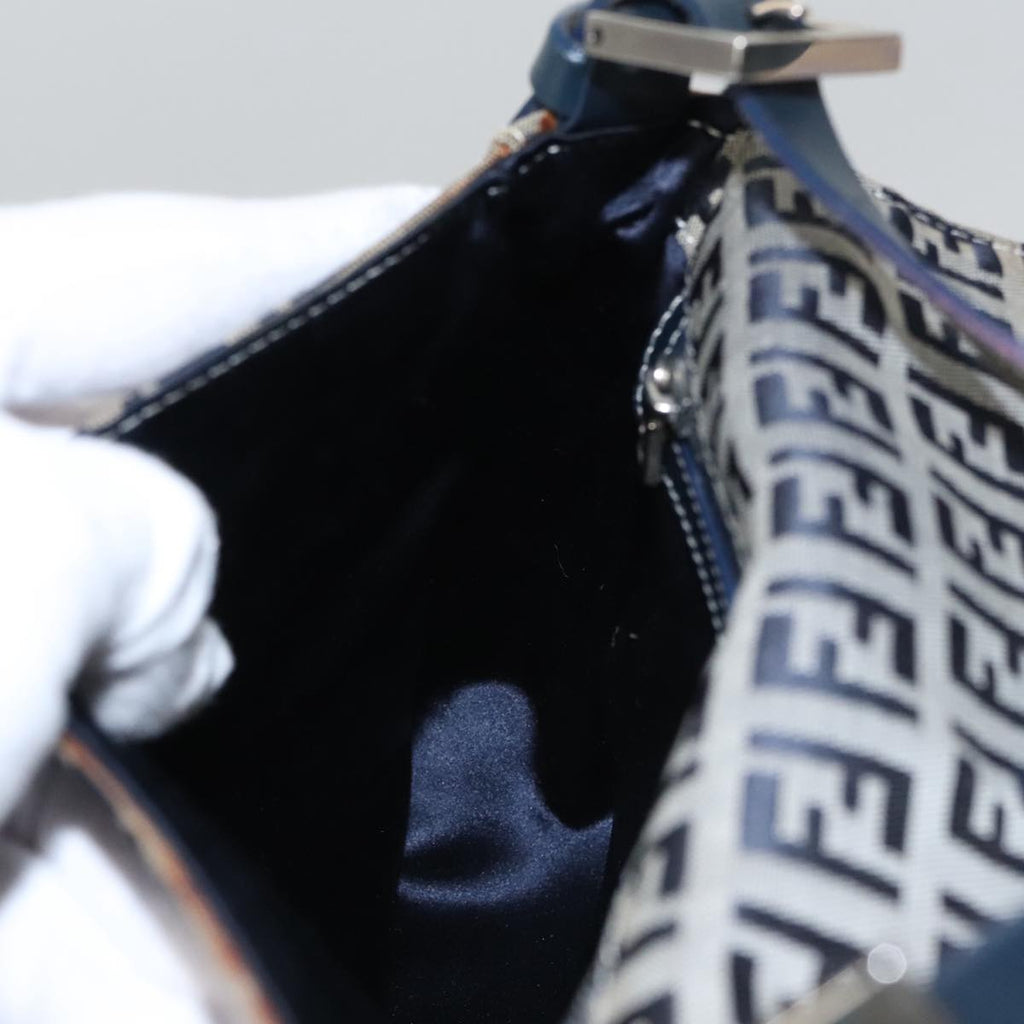 FENDI Zucchino Canvas Mamma Baguette Shoulder Bag Navy Silver 102011