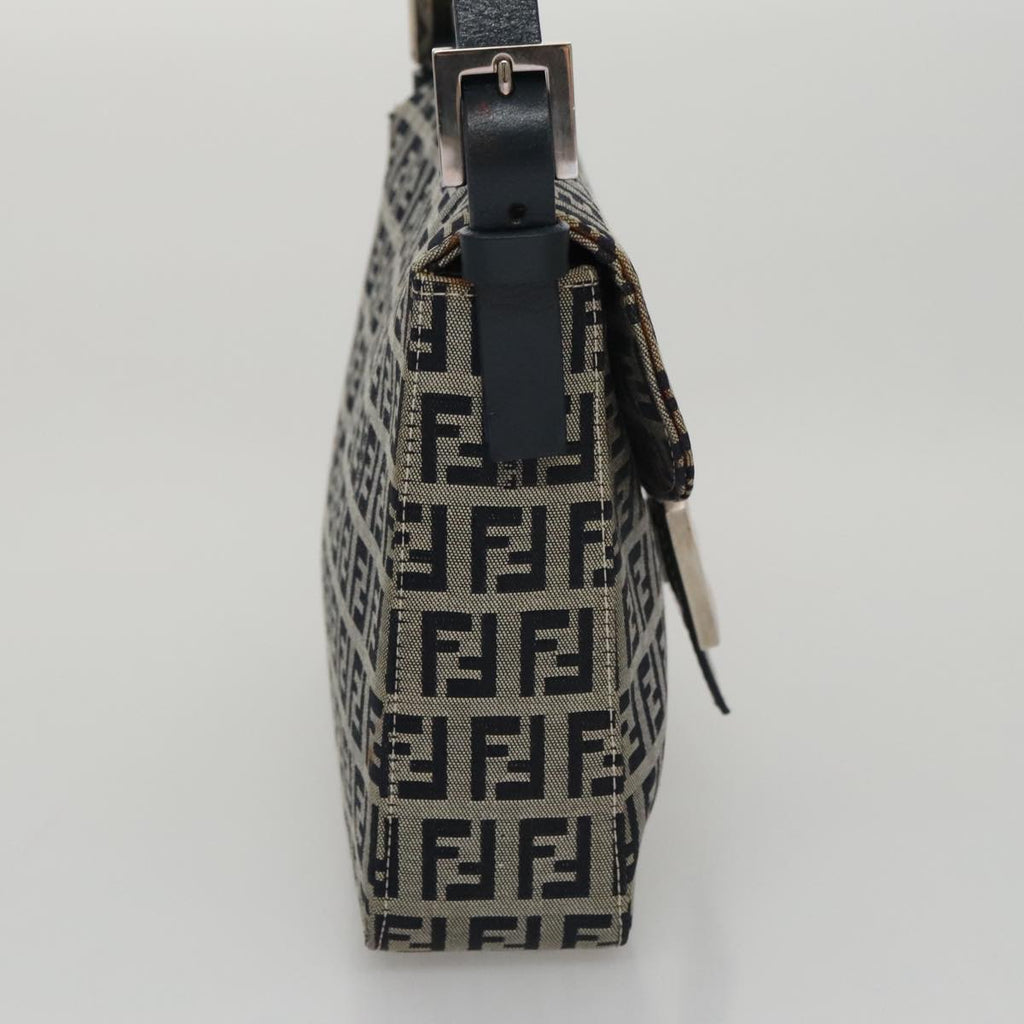FENDI Zucchino Canvas Mamma Baguette Shoulder Bag Navy Silver 102011