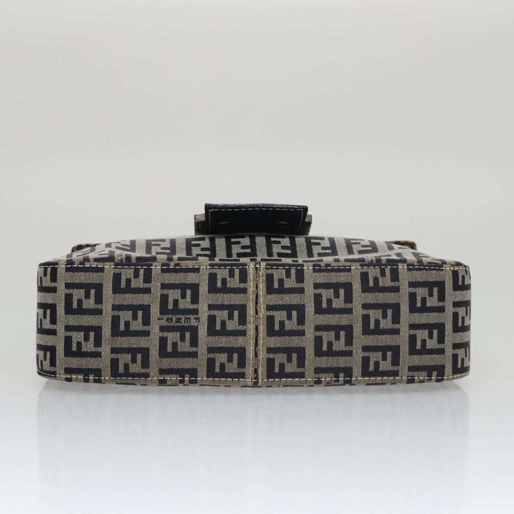 FENDI Zucchino Canvas Mamma Baguette Shoulder Bag Navy Silver 102011