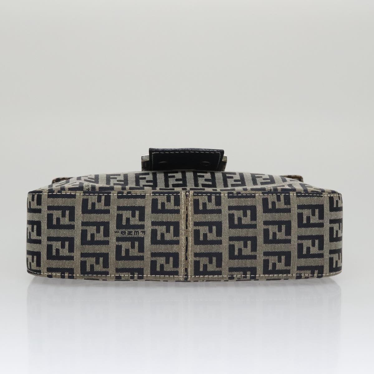 FENDI Zucchino Canvas Mamma Baguette Shoulder Bag Navy Silver 102011