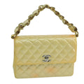 CHANEL Matelasse Hand Bag Patent leather Yellow CC 102023A
