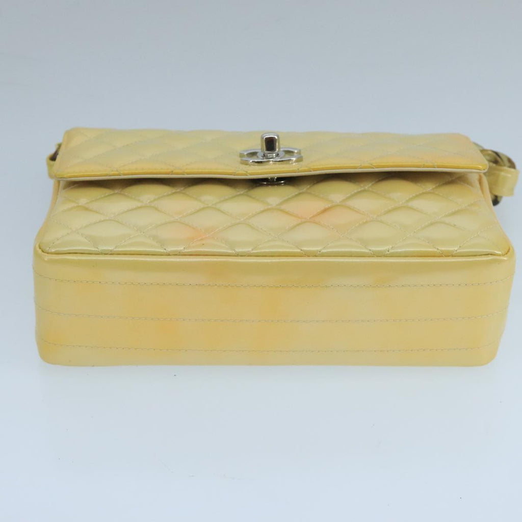 CHANEL Matelasse Hand Bag Patent leather Yellow CC 102023A
